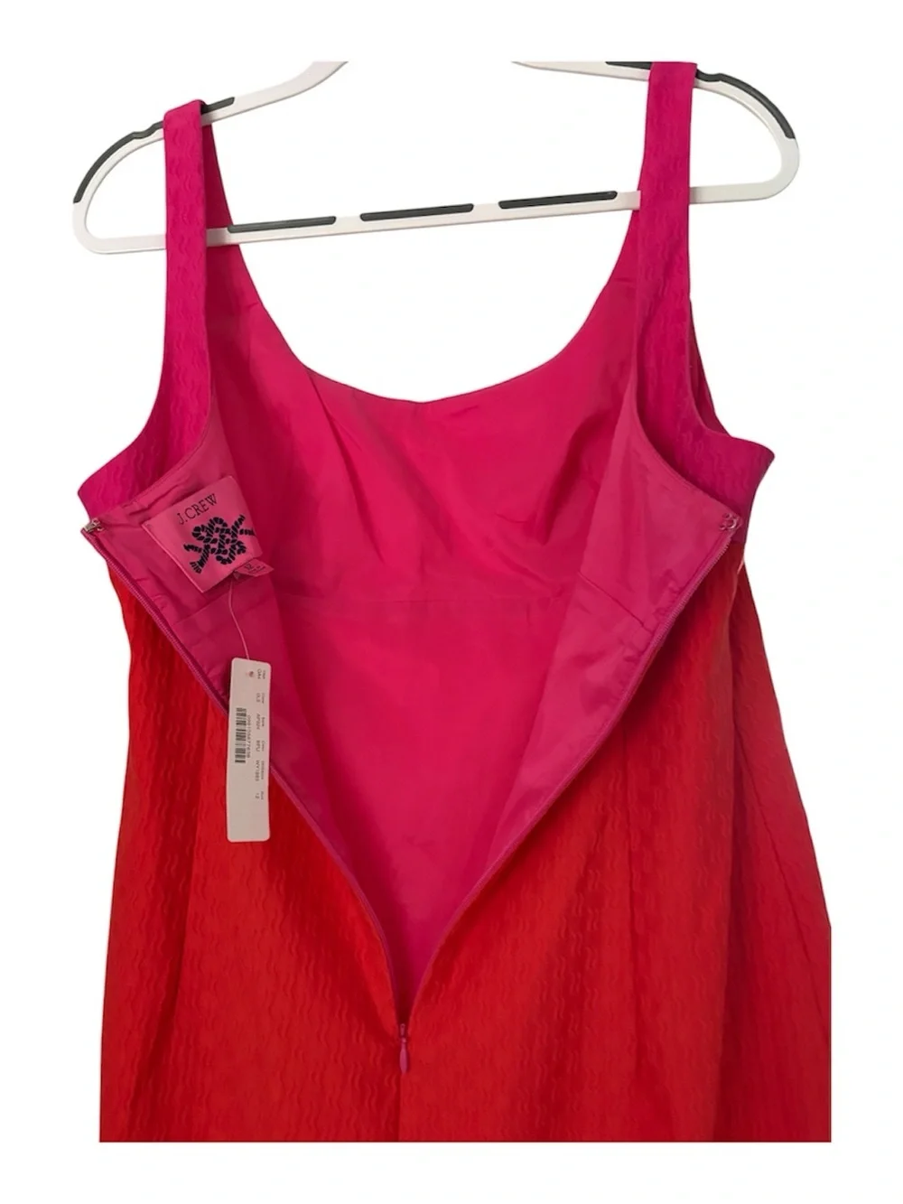 NWT J.Crew Sheath Dress in Colorblock Stretch Matelassé. Bright Fuchsia and Red